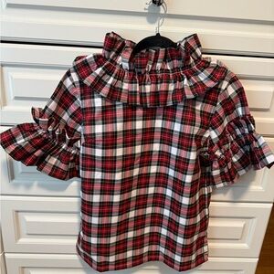Elizabeth Wilson Short Sleeve Ruffle Tartan Top